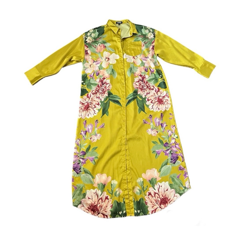 Express Satin Floral Boyfriend Portofino Maxi Shirt Dress- Size Medium